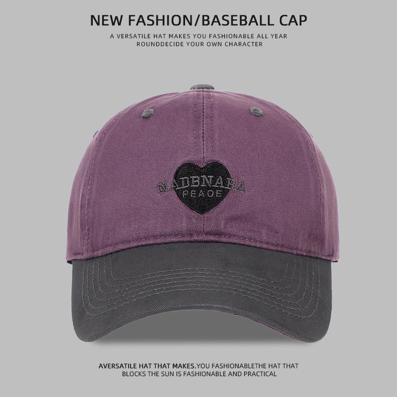 Color matching retro love embroidery peaked cap children spring and summer casual wide brim show face small soft top baseball cap tide