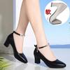 Mom Shoes Medium Heel Low Heel Real Soft Leather Comfortable Women's Single Shoes 2025 New Middle-aged Women's One-button Thick Heel Leather Shoes