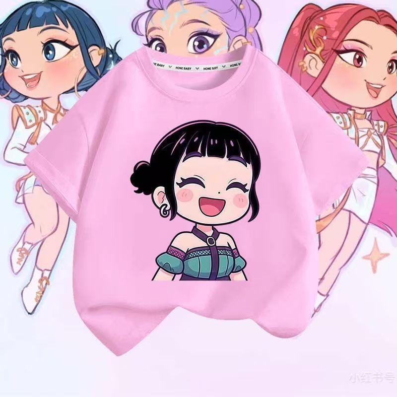 School Girls Pink Purple Sumer T-shirt Outdoor Leisure Anime Girl Clothes Summer Tee Tops