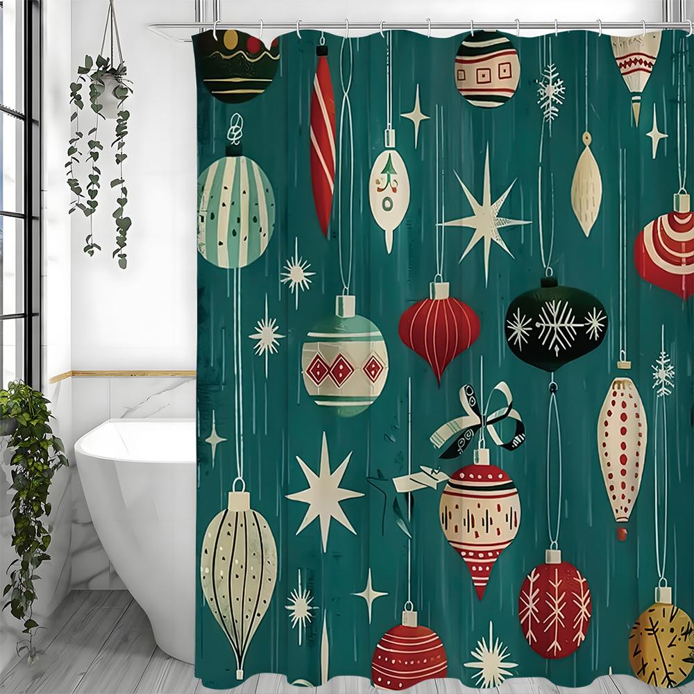 Christmas Christmas Decoration Pattern Shower Curtain, Bathroom Decoration Shower Curtain, Waterproof Shower Curtain with Hooks