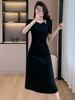 Hepburn Style Little Black Dress with Hollow Waist and Pleated Stretch Design