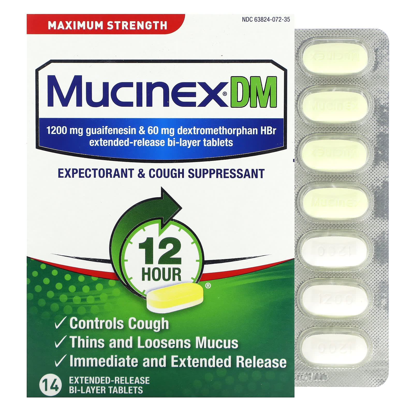 

Mucinex, максимальна сила, 14 двошарових таблеток пролонгованого вивільнення