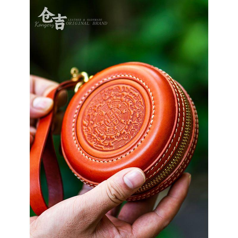 

[Тибетские Девять Дворцов] Коробка для хранения рукоделия! Kongery Сумка из натуральной воловьей кожи ручной работы, браслет из рудракши, оливы и грецкого ореха Chilin Brown