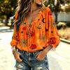 Women's Halloween Print Ruffle V-Neck Blouse with