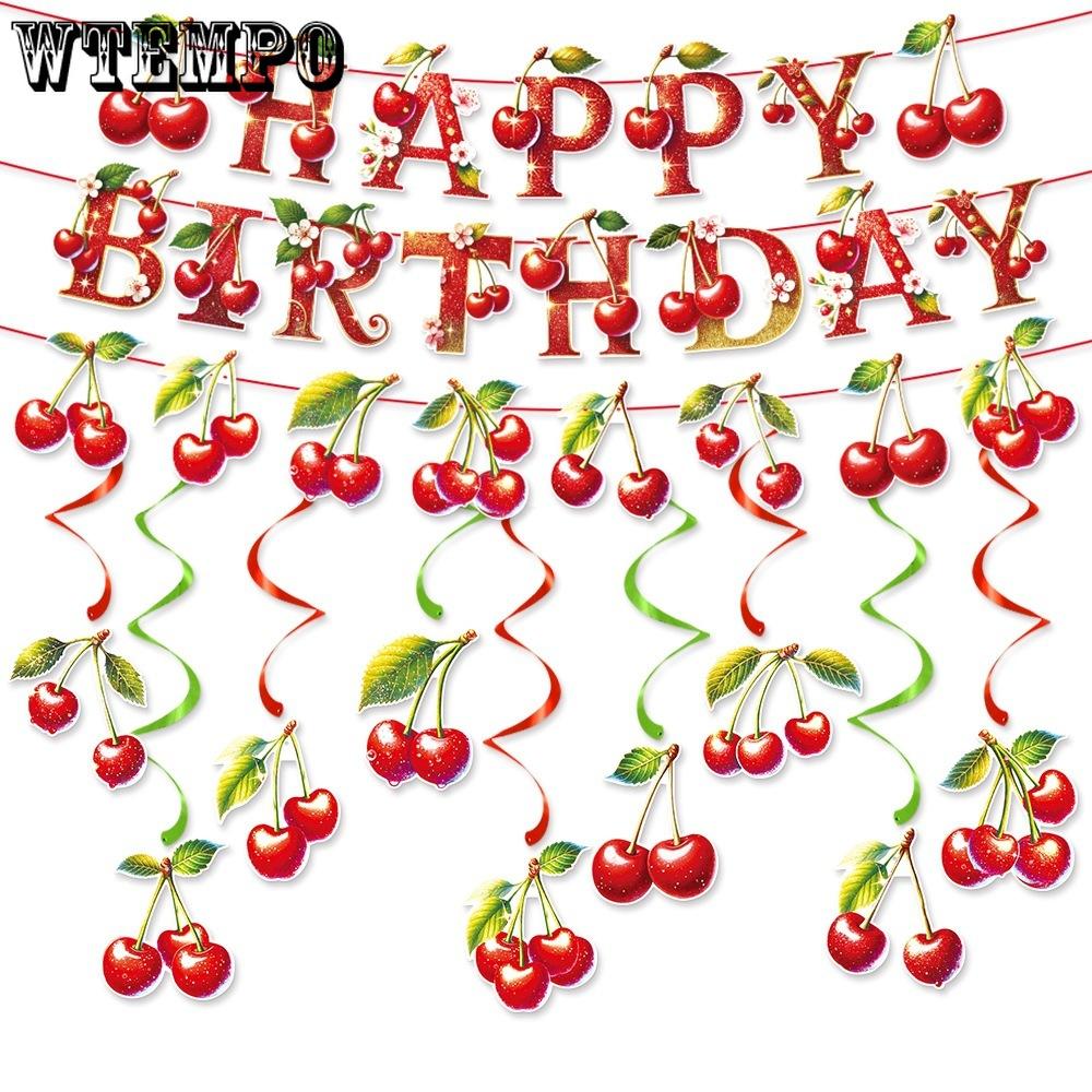 Flagi Dekoracyjne na Urodziny z Wiśniami Banery Wiśniowe Spiralne Zawieszki Dekoracje Urodzinowe i Rekwizyty do Aranżacji