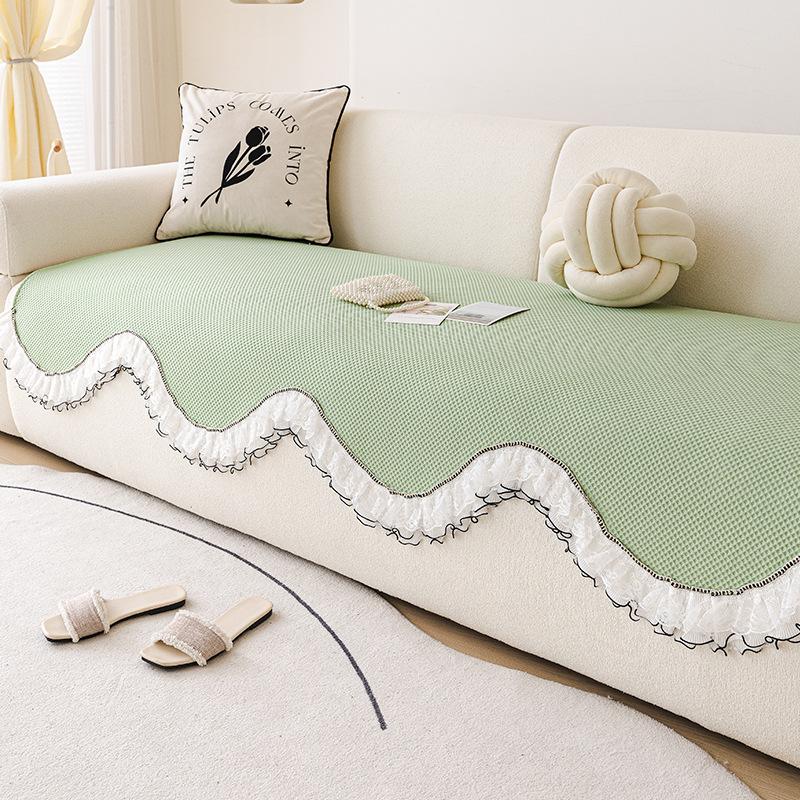 French Cream Wind Cooling Sofa Cushion  New Straight Row One-Piece Combination Sofa Seat Cushion Fixed Cover