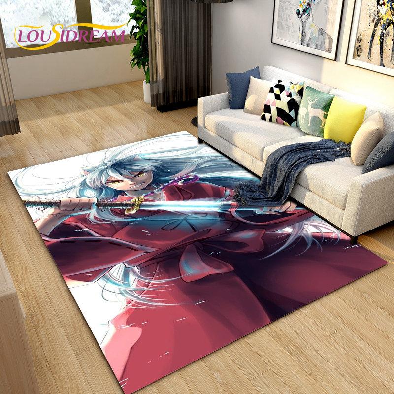 Inuyasha Japan Anime Cartoon Bereich Teppich, Teppich Teppich für Wohnzimmer Schlafzimmer Sofa Fußmatte Dekoration, Kinder spielen rutschfeste Bodenmatte