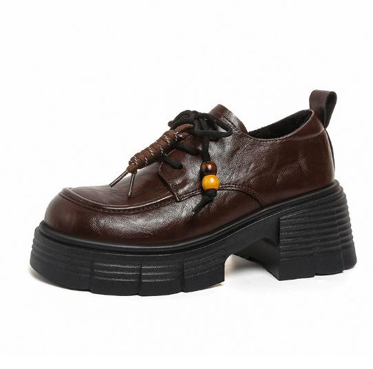 Women's leather shoes 2026 new autumn and winter thick heeled black small leather shoes versatile thick soled loafers for women
