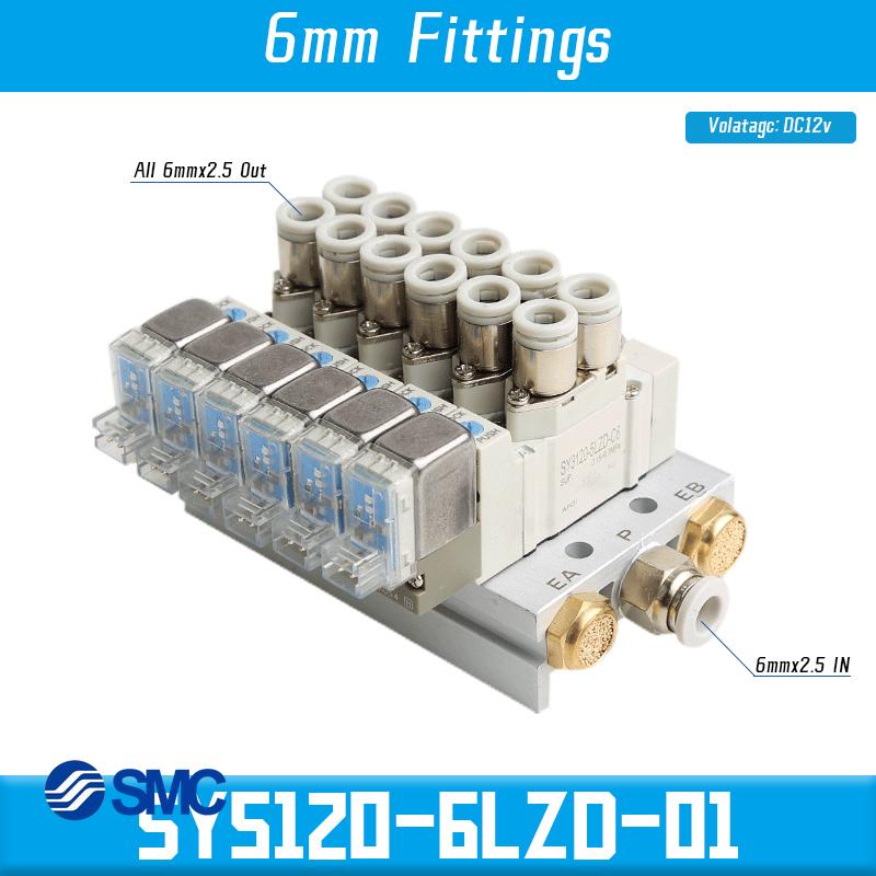 SMC SY5120 SY5120-4LZD-01 SY5120-5LZD-01 SY5120-6LZD-01 Multi-way Combination Manifold Pneumatic Solenoid Valve Control