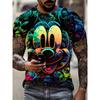 Neon Color Graffiti Mickey Mouse T Shirt Men Tropical Plant 3D Full Print Short Sleeve Tee Fashion Hip Hop Casual Daily Tops