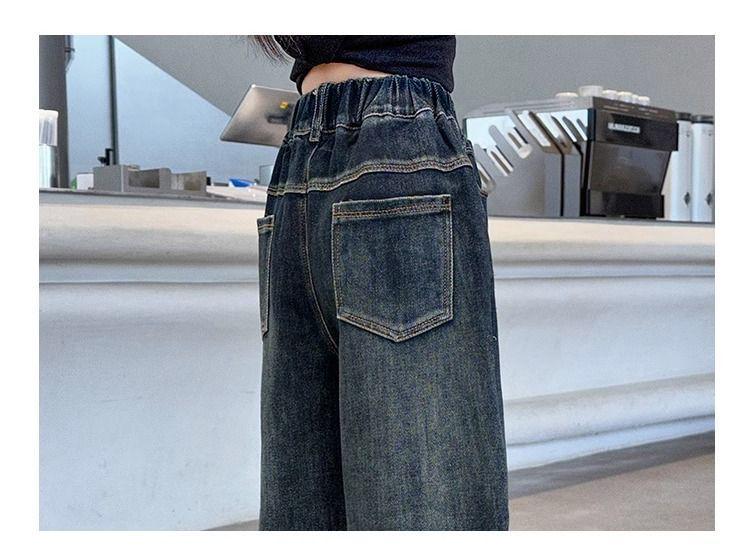 Kids' Butterfly Embroidered Wide-Leg Jeans for Girls - Spring & Autumn