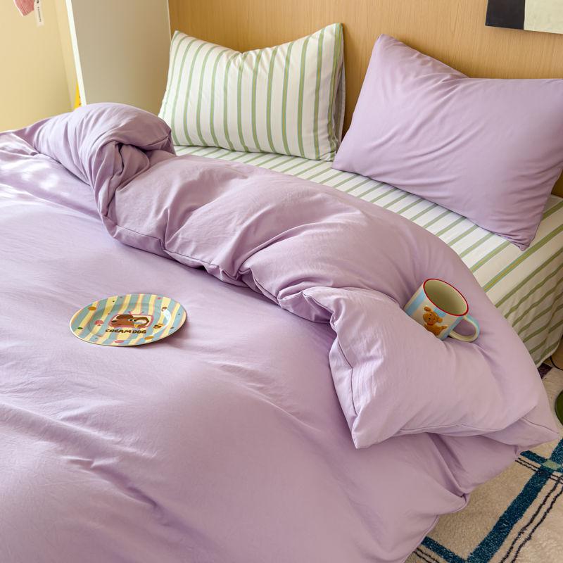 Ins Minimally Purple Striped Bed Sheet Set Bedding Set  Four Piece Set Student Quilt Set Girl Heart Dormitory Three Piece