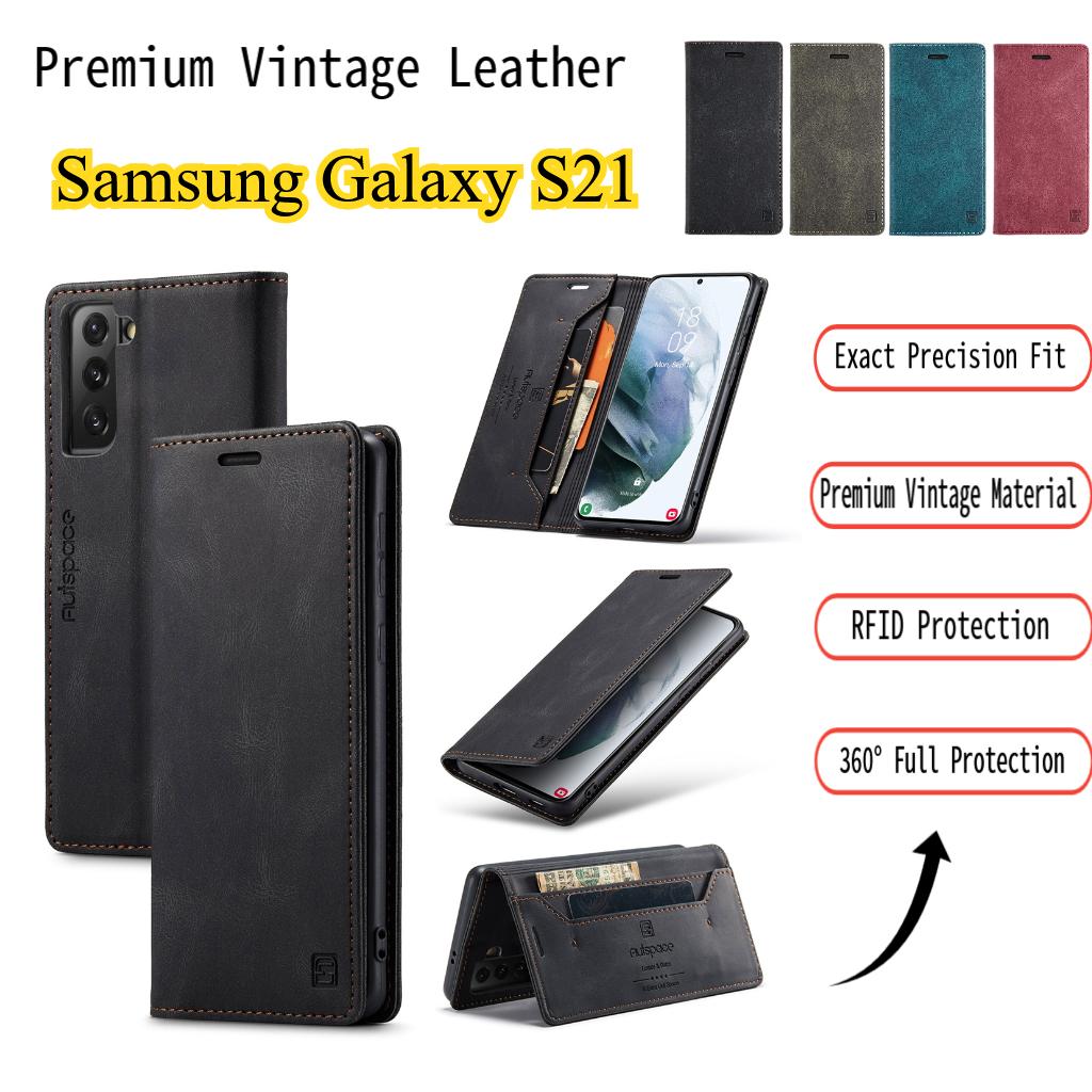 Premium Vintage Leather Wallet Case for Samsung Galaxy S21 - Flip Cover with Card Slots, Shockproof Retro Style (4 Colors)