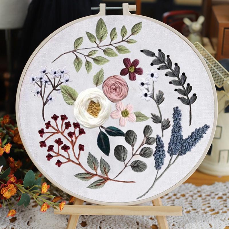1pc Floral Embroidery DIY Fabric Craft Kit with Tools