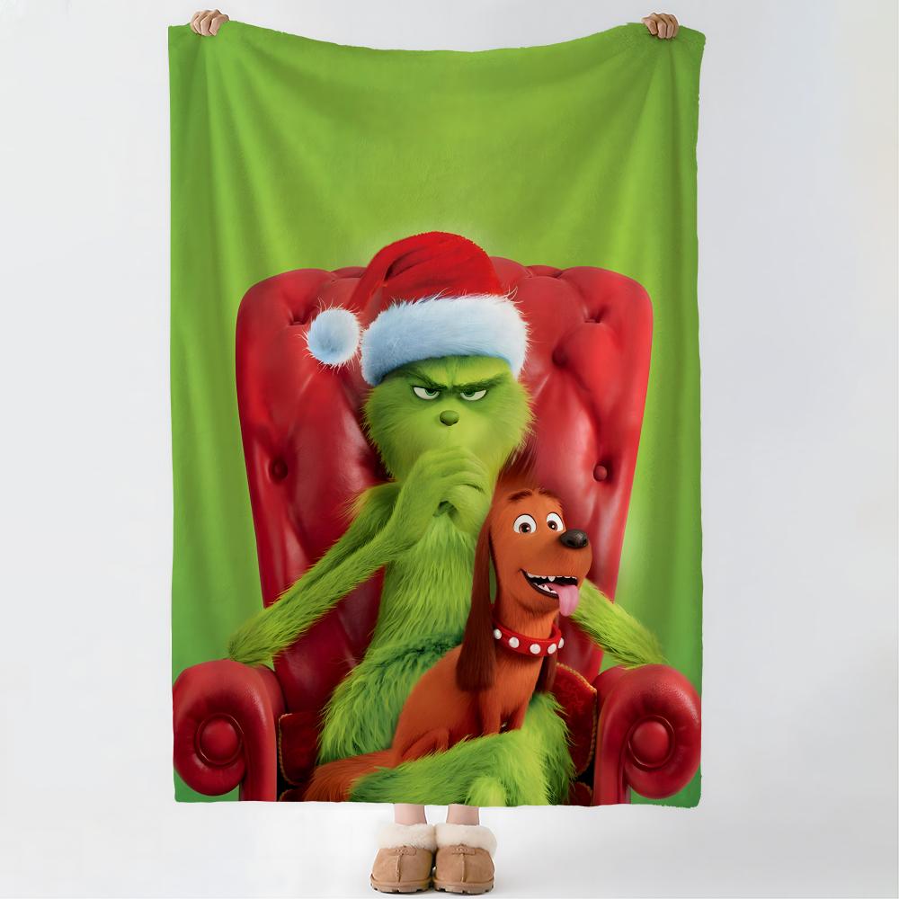 Movie Christmas Green The GrinchS Throw Soft Coral Fleece Blanket 310gsm Fluffy Warm Throw for Sofa Bed Couch Bedroom Decor