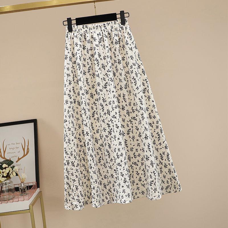 

Women s Black Floral High-Waisted A-Line Midi Skirt with Elastic Waist Extra Large білий