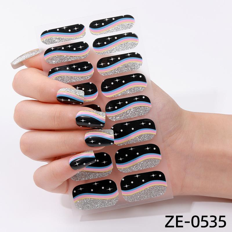 New 16-finger French Manicure Stickers Flash Onion Pink Nail Stickers Simple Manicure Stickers