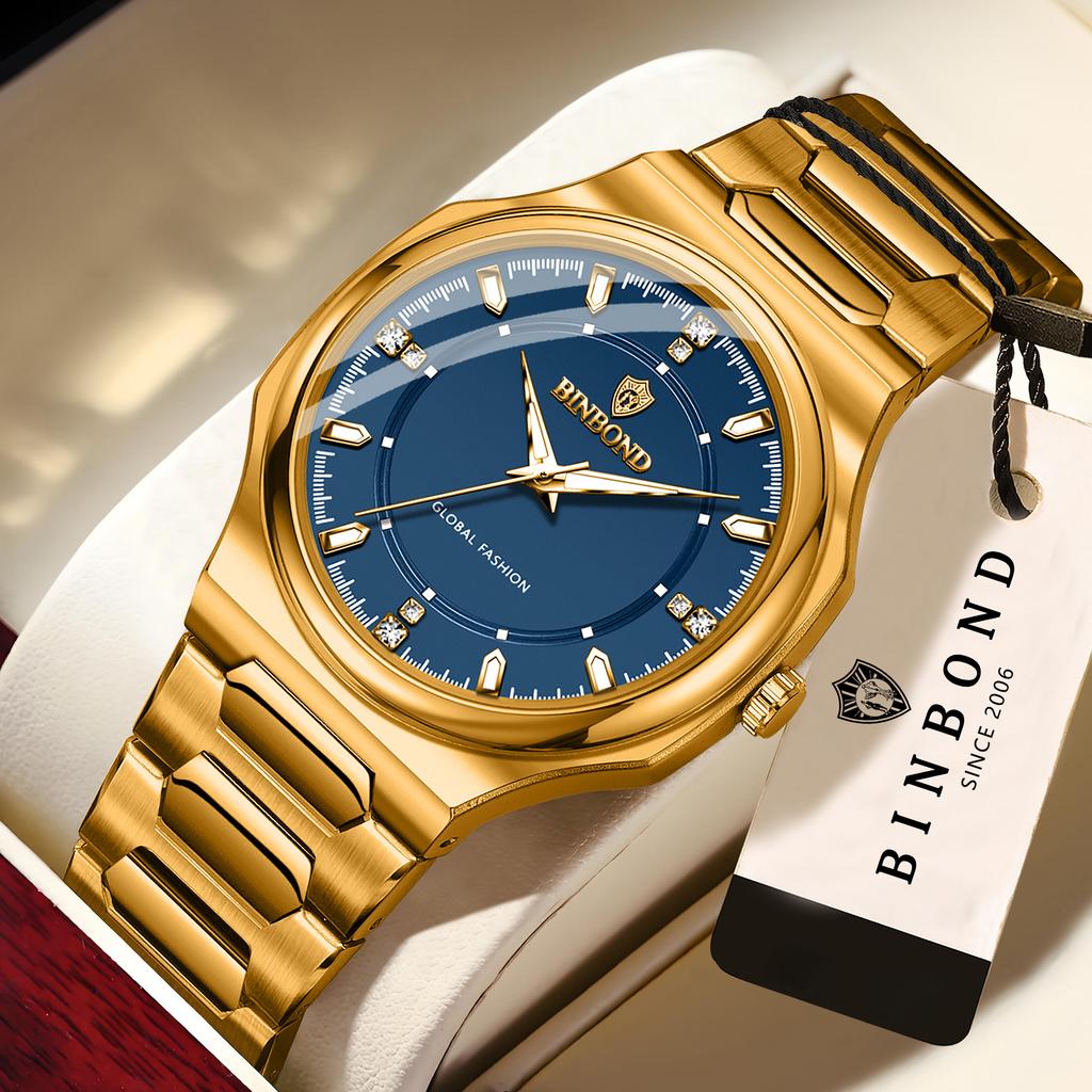 BINBOND Original Top Brand Men's Watches Luminous Waterproof Watch For Man Durable Stainless Steel Strap Luxury Reloj New