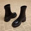 Black Platform Women Ankle Boots Fashion Soft Leather Shoes Autumn Winter Thick Heel Women's Short Booties