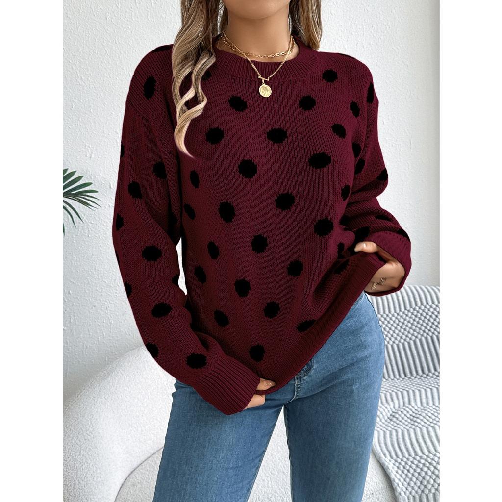 2025 Herbst Winter Lässig Color Block Polka Dot Langarm Pullover Damenmode
