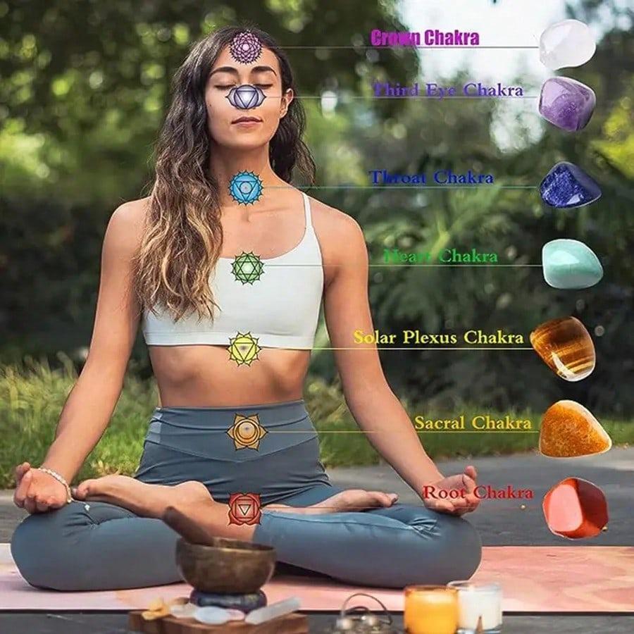Seven Chakra Jade Crystal Meditation Pendant Necklace with Leather Cord