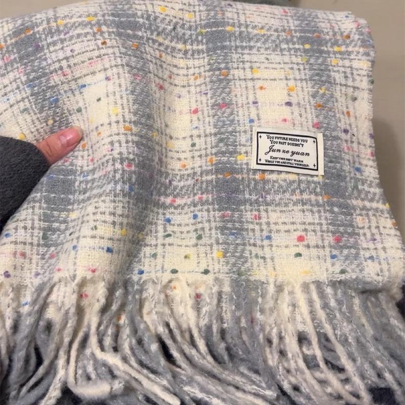 

Women s Winter Scarf 2025 New Autumn Winter Warm Korean Style High-End Feelings Student Atmosphere White Grid Pattern грязно-белый