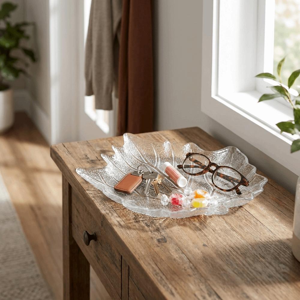 European Style Glass Dessert Dish Leaves Shape Desktop Storage Tray Dried Fruit Trays Home Use
