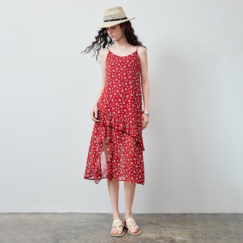 Women's Floral Ruffle A-line Chiffon Summer Dress