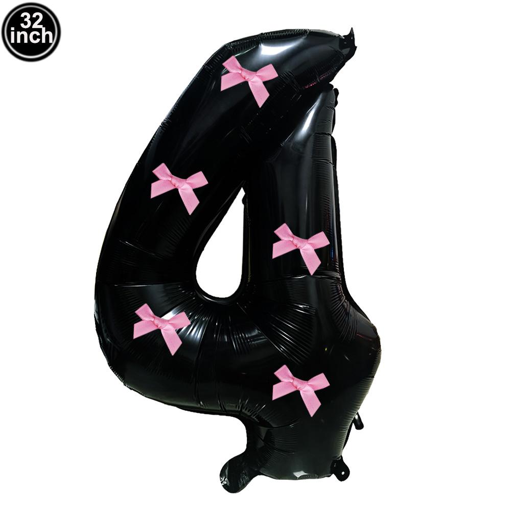 32inch Aluminum Film Black Bow Number Balloons Ribbon Bows Balloons for Birthday Decoration Supplies Anniversary Number Balloons