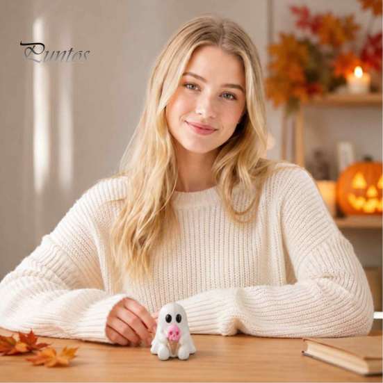 Artistic Resin Craft Gift Ice Cream Ghost Figurine, Cute Spooky Desk Decor for Summer Table Centerpiece Home, Soft Halloween Ornament, Festive Friends