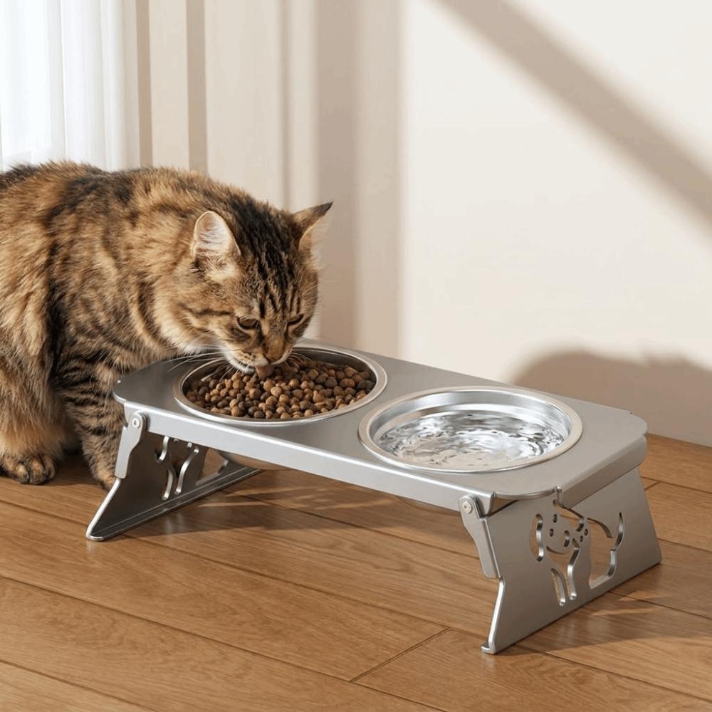 No Spill Foldable Raised Pet Feeder Non-slip Removable Dog Double Bowl Water Food Bowl Anti-flip Pet Feeder Stand Pet Supplies