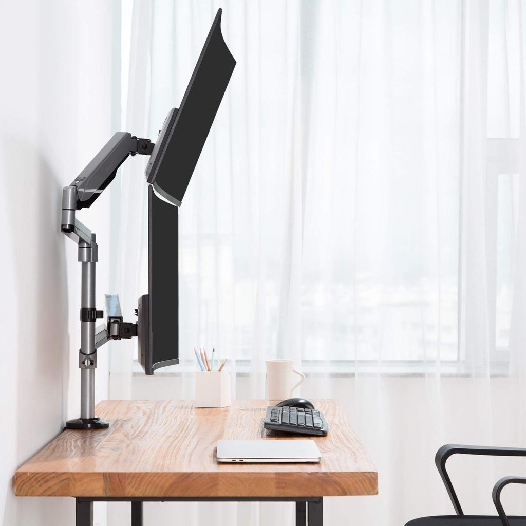 AVLT Monitor Arm Dual Supports Adjustment Gas Spring Type Display Arm Grommet Type Clamp Type VESA Stand Support Curved Display 2-Screen Up/Down