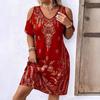 Elegant Plus Size Off-Shoulder V-Neck Printed Vacation Dress - Lightweight Fabric