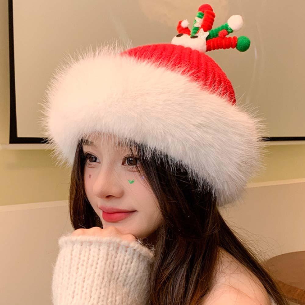 Soft Christmas Plush Cap Windproof Big Pullover Hat Fashion Thickened Brimless Cap  Outdoor