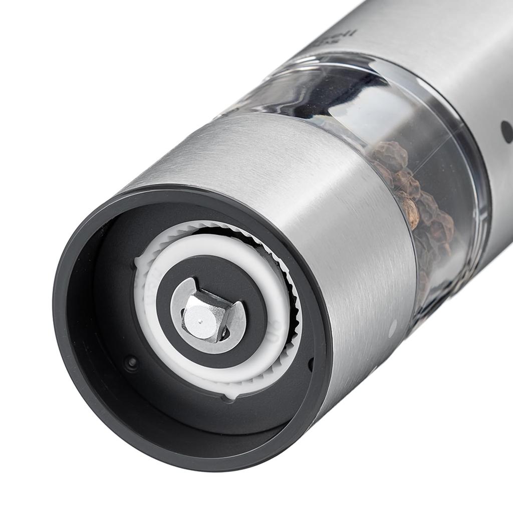 Russell Hobbs Electric Salt & Pepper Mill, Rechargeable, for Rock Salt, Pepper, and Spices, Adjustable Coarseness, Mini, Set of 2, Silver, 7942JP