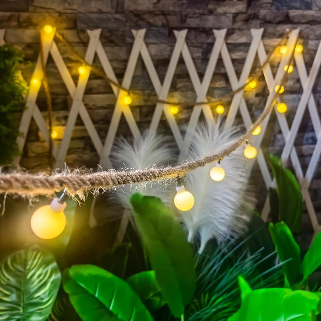 Solar Retro Hemp Rope Ball String Lights - Twinkling Fairy Lights for Outdoor Decor