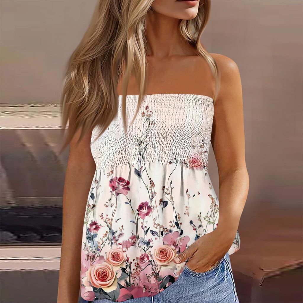 Tube-Tops für Damen, süßes, sexy, schulterfreies, ärmelloses T-Shirt mit Aufdruck