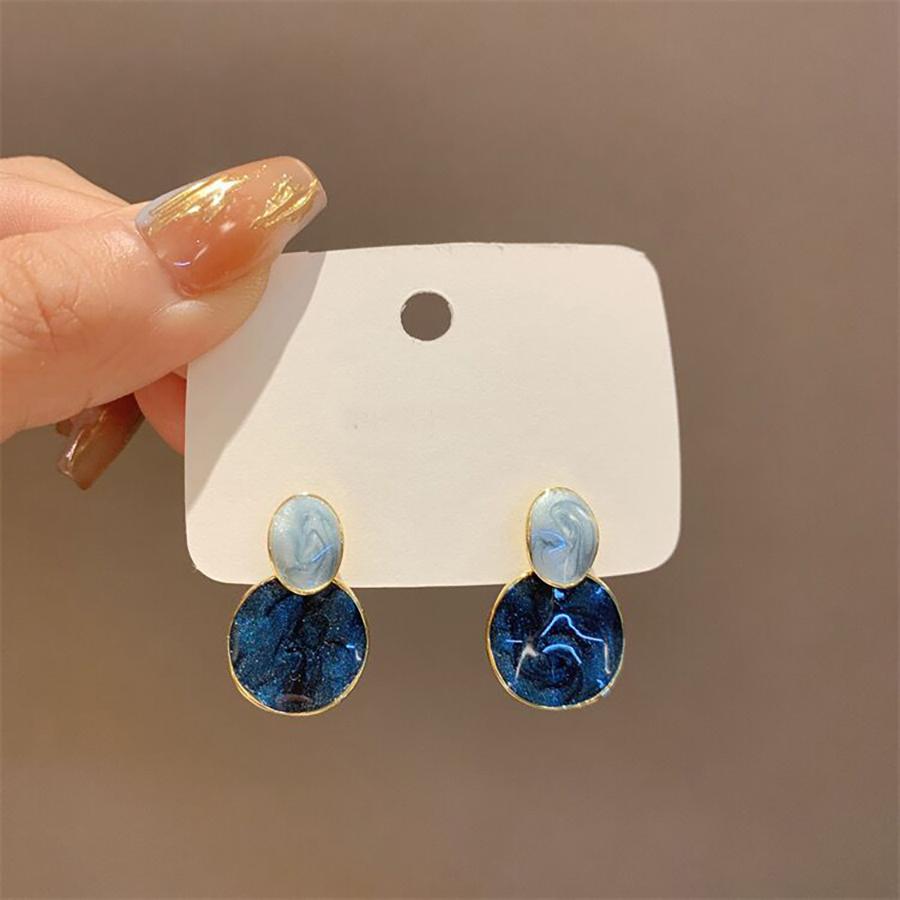 Fashion Elegant Geometrical Earrings Retro Blue Enamel Round Stud Earrings for Women Brincos 2C003