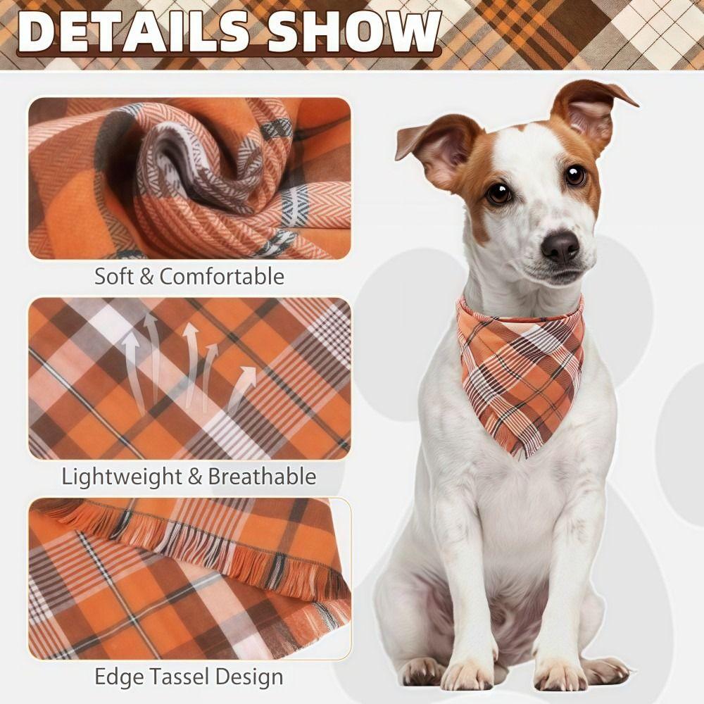 Stylish With Tassels Edges Dog Bandanas Breathable Washable Plaid Pet Scarf Bibs 65×45×45CM Soft Dog Triangle Towel Pet Costume
