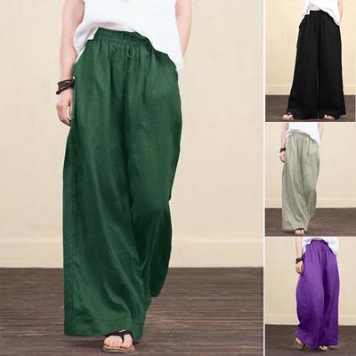 Summer Women's Cotton Linen Baggy Flared Pants Ladies Wide Leg Loose Trousers Clothing Plus Size