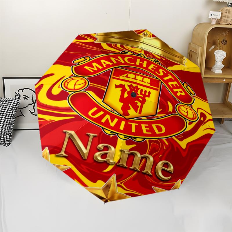 Custom Name Manchester United Theme Automatic Umbrella, Lightweight & Portable, 8 Rib, Perfect for Outdoor Travel, Birthdays, Christmas, Gifts.