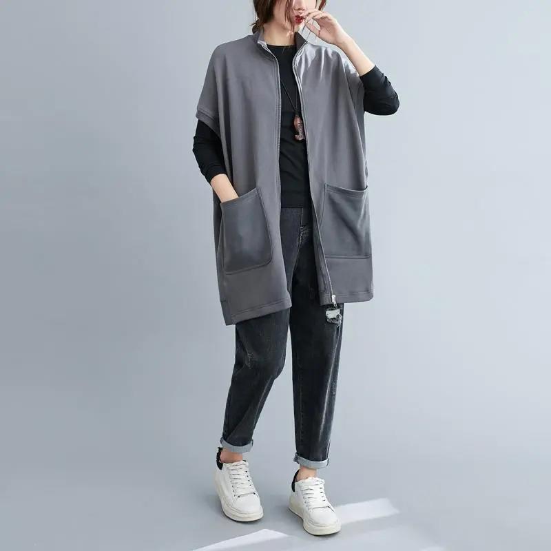 Chaleco para Mujer Algodón Oversize Otoño Color Sólido Cremallera Acolchado Casual Cuello en V Sin Mangas Tops Chaqueta