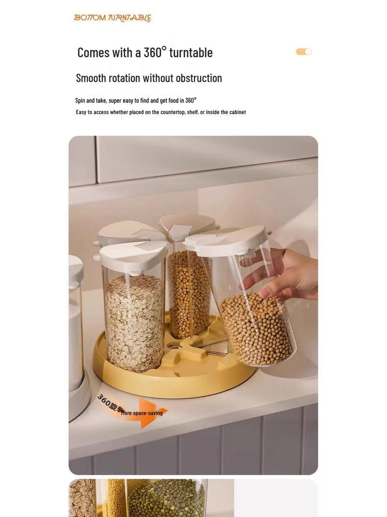 Rotating Moisture-Proof Grain Storage Box with Compartments for Kitchen & Fitness Enthusiasts