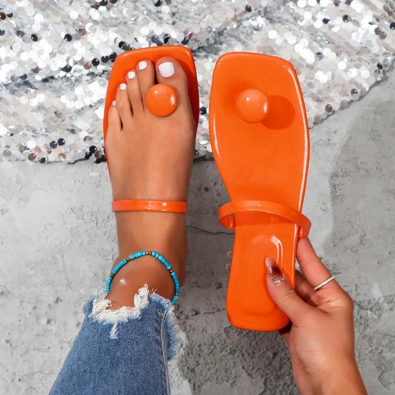 Fashion Large Size Shoes Female 2024Thimble Toe Women's Slippers Hot Sale Modern Slippers Women Square Toe Low Heel Outdoor Sandals