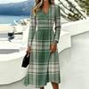 Women's Plaid Print Casual Long Sleeve V-Neck Dress with Pockets for Everyday Wear