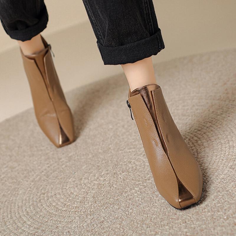 Modne NOWE Jesień/Zima Damskie Botki Kwadratowy Nosek Gruby Obcas Buty Skórzane Buty dla Kobiet Elegancki Zamek Mieszane Kolory Nowoczesne Botki