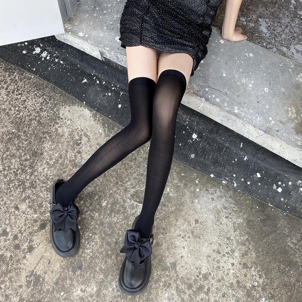 JK Japanese Cute Over-the-Knee Anti-Snag Black Stockings: High Tube, Calf-Length, Thin, Hollow Design