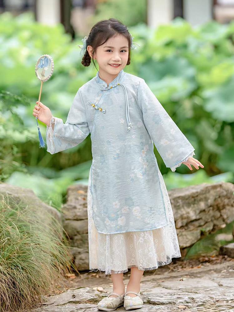 Jesień 2025 Dziewczęca Długa Sukienka Cheongsam Hanfu Księżniczki
