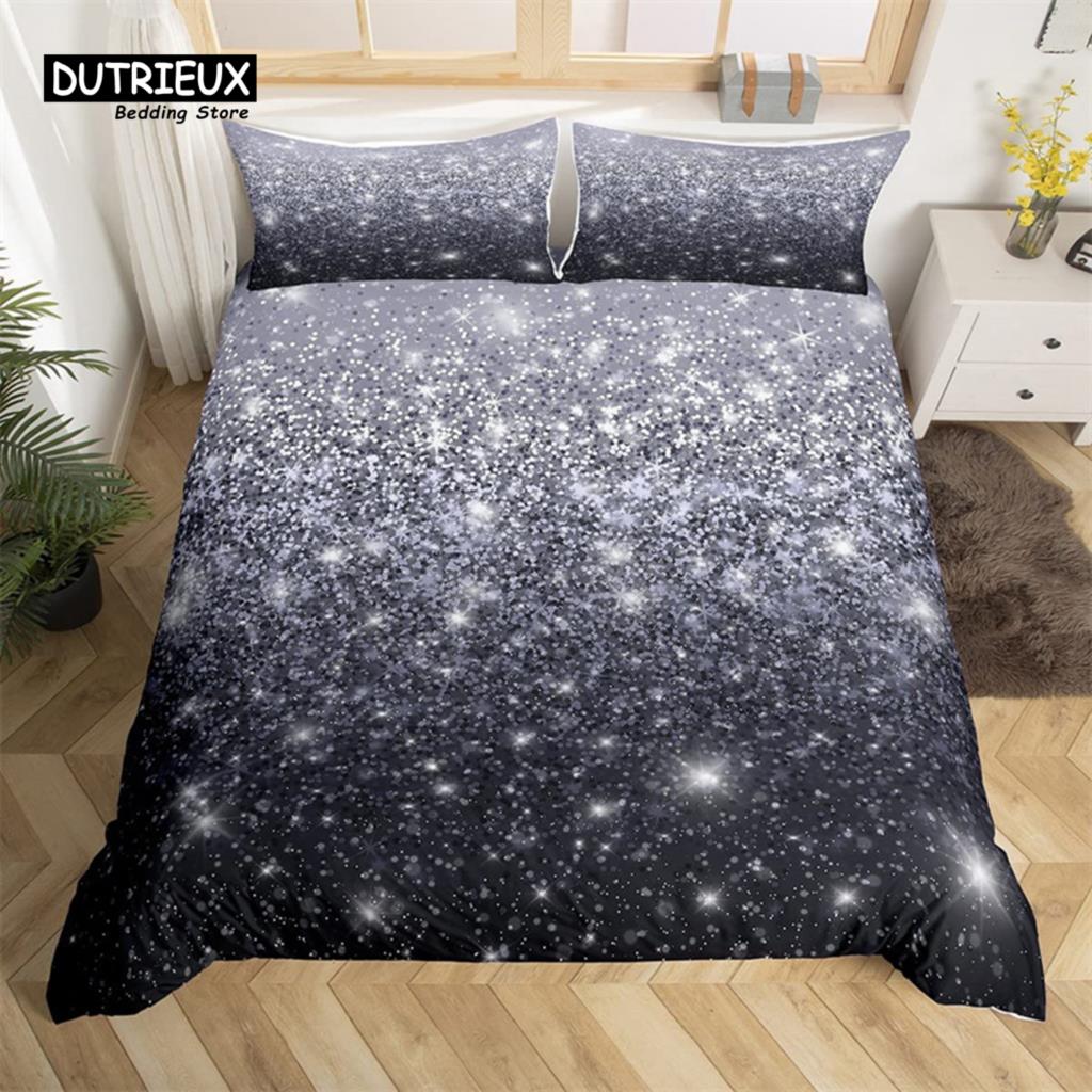 Colorful Glitter Duvet Cover Magical Fantasy Bedding Set Microfiber Fairy Dreamy Gradient Comforter Cover King For Boys Girls