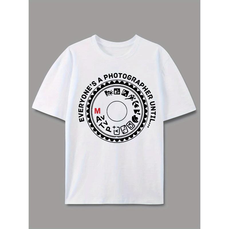 European sizes Men's Photography Mode Graphic Print T-Shirt - Casual Short Sleeve Round Neck Tee with Camera Settings Design